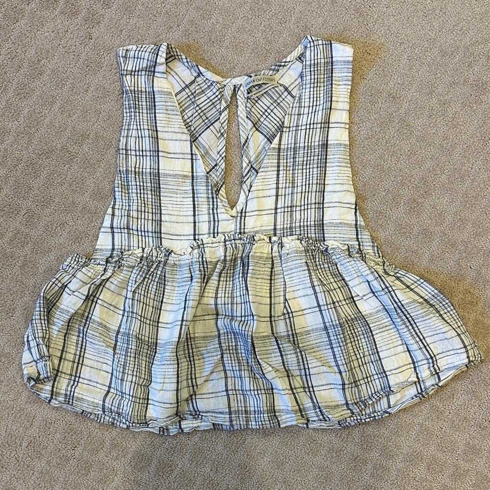 Urban Outfitters Navy and White Plaid peplum Top Medium